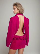 Robe blazer à col en V avec dos nu et motif floral